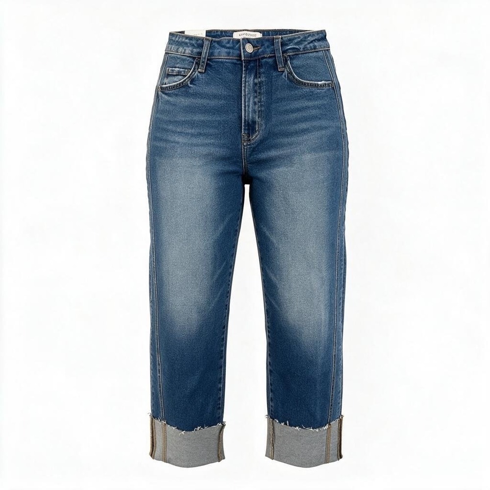 NWT Lovervet Barrel Leg Jeans Womens 28/7 Blue Red Lips Raw Hem Stretch #3053